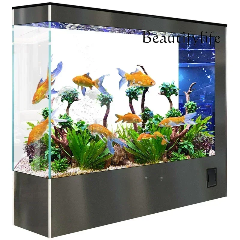 High-value no-care ecological fish tank living room new floor-to-ceiling household integrated screen ultra-white glass