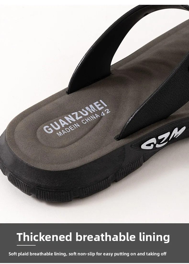 Herren-Leder-Flip-Flops, Sommer-Neuheit, rutschfest, dicke, weiche Sohle, verschleißfest, lässige Sandalen für Zuhause, draußen, Strand – Detail 10