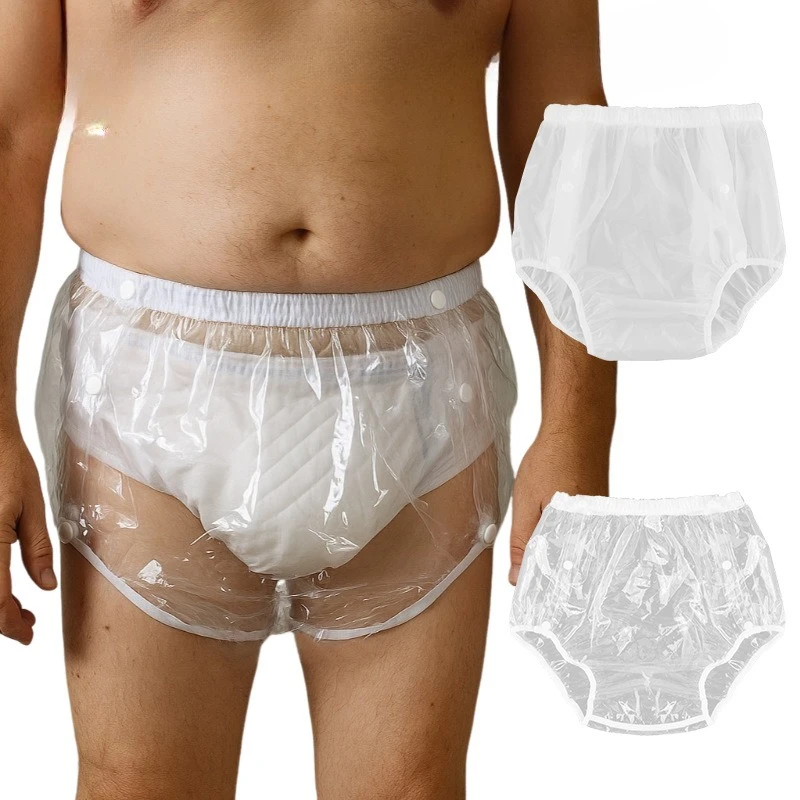 

Adult Reusable Waterproof TPU Diaper Pants with Side Snap Buttons Incontinence Training Pants Leakproof Nursing Underwear