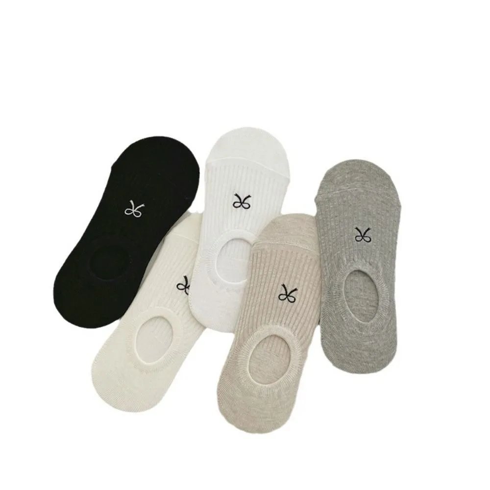 Embroidery Bowknot Cotton Socks Sweet Breathable Bow Invisible Socks Hosiery Anti Drop Heel Balletcore Boat Socks Girl