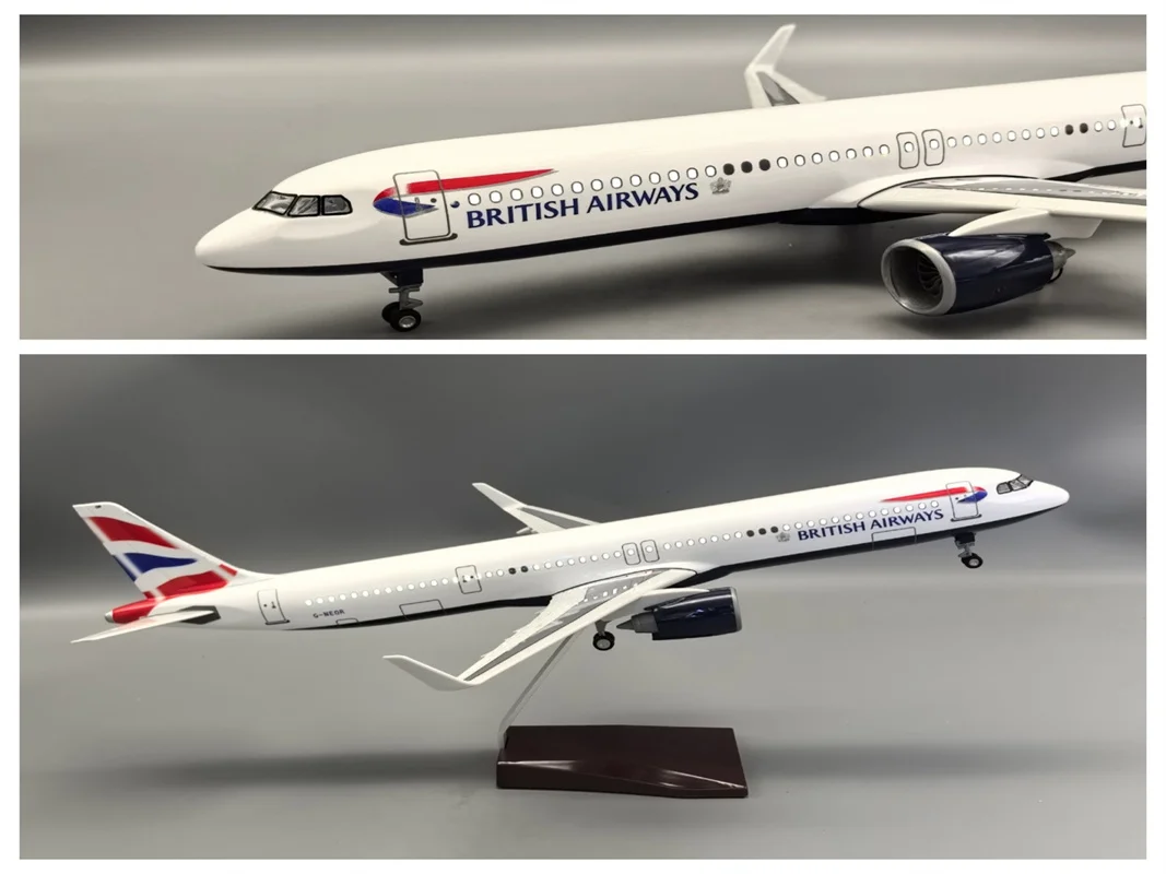 

1:80 масштабная модель самолета British Airways A321neo 44 см, литая под давлением смола, реплика самолета W, светодиодная подставка для дисплея, офисный декор