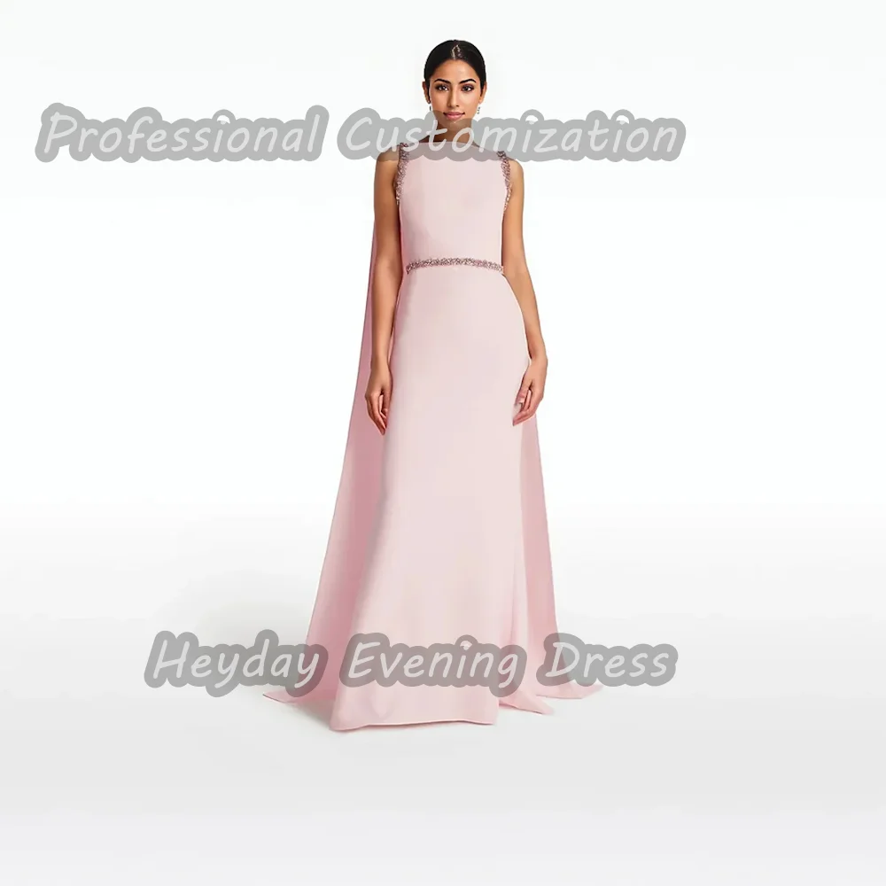 Heyday السعودية  O-Neck Beaded Prom Party Gown Straight Crepe Sleeveless Floor Length Elegant Dress For luxurious Woman 2024