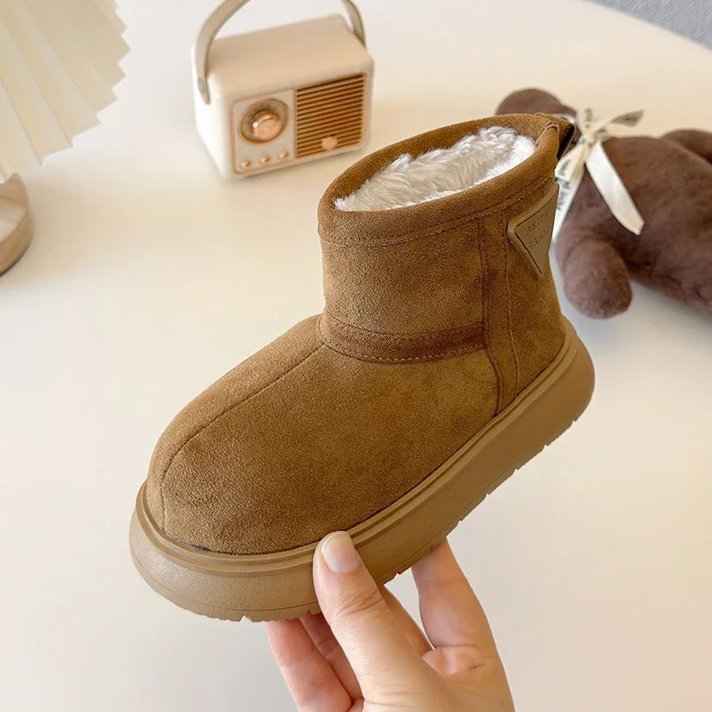 

Kids Suede Snow Boots Girls' Plush Shoes Boy Child Ankle Zip Boot 2024 Winter Warm Children Fashion Big Toes Booties for 26-36