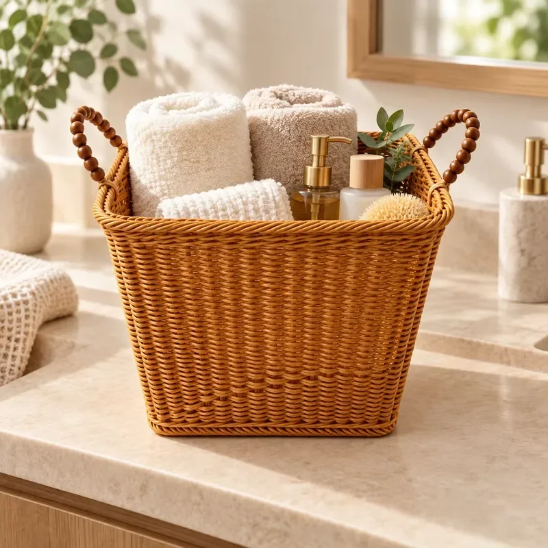 Vintage Woven Storage Baskets Set Durable PP Rattan Material Home Decor Organizer Multi Size Options for Living Room Bedroom