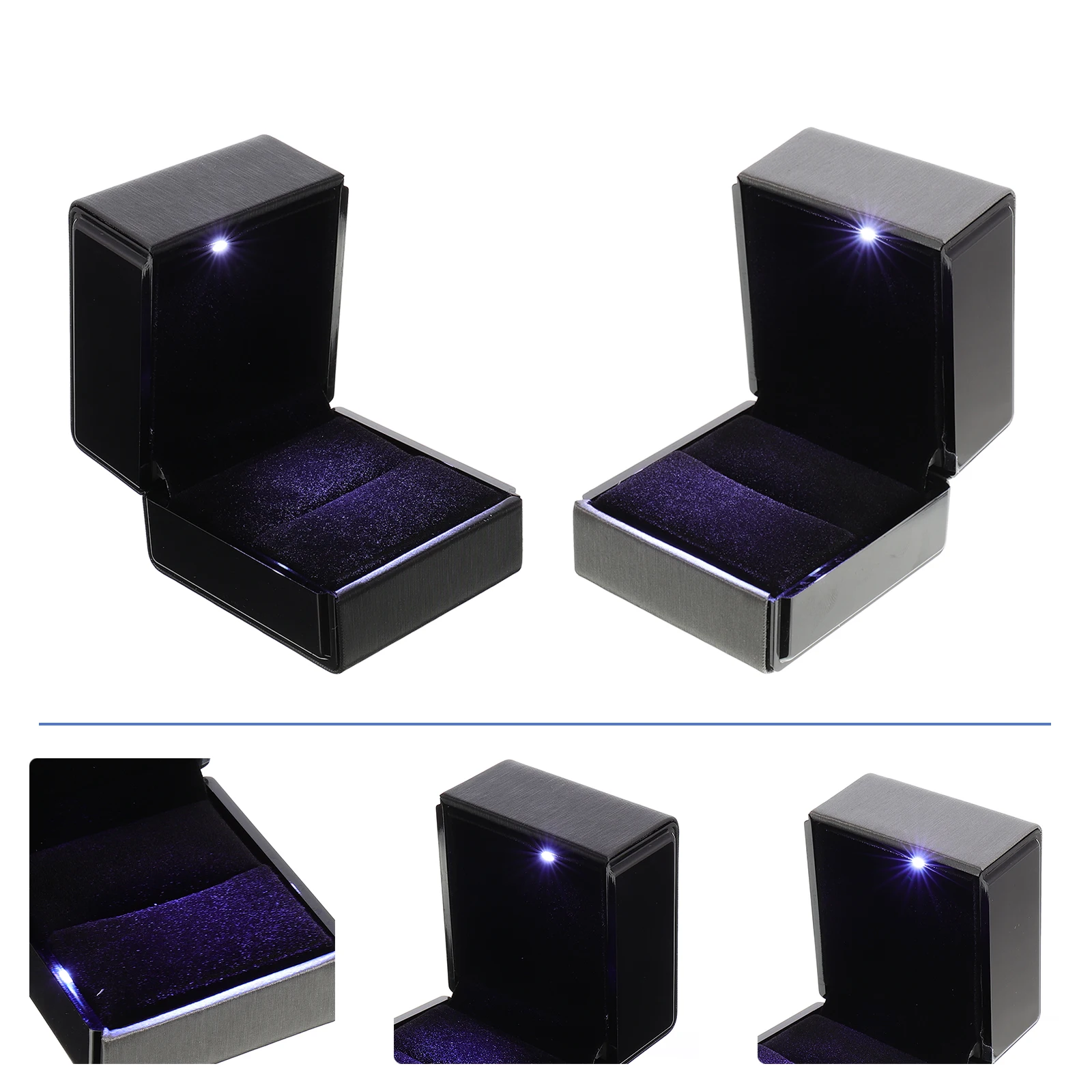 

2 pcs LED Light Ring Box Beautiful Storage Boxes for Neck Chain Proposal Velvet Lined Smooth Exterior Diamond Display
