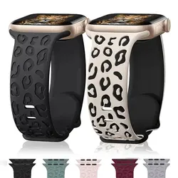 Engraved Leopard Strap For Apple Watch Ultra2 3 band 49mm 44 41 40 45 38mm Silicone Bracelet Iwatch Series 98765SE 10 11 46/42mm
