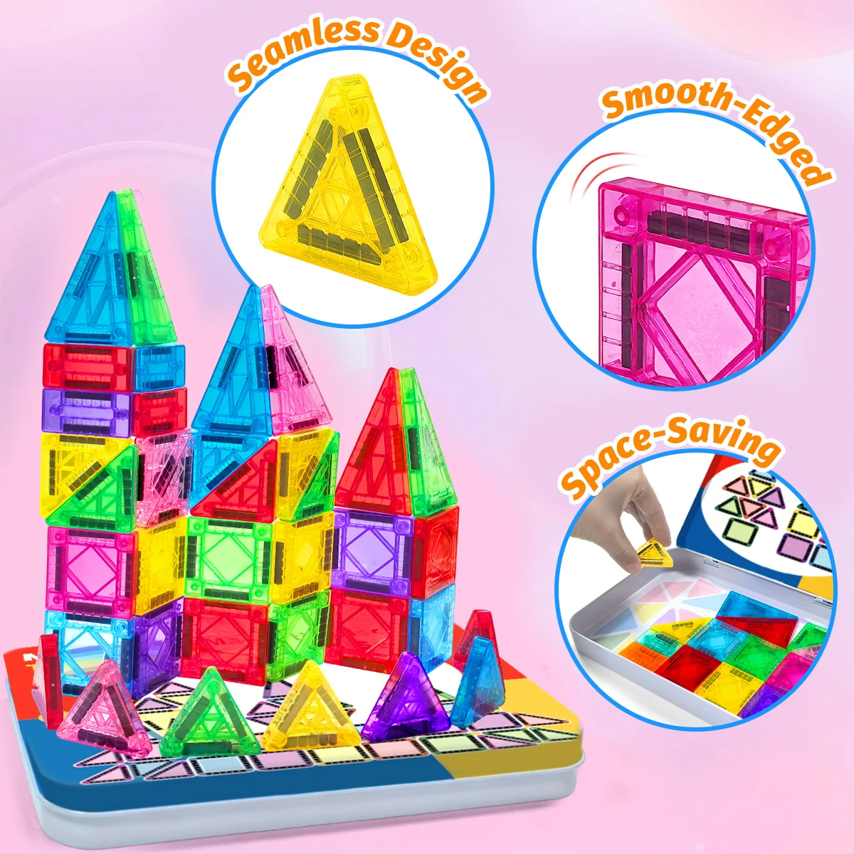 62/68 قطعة اللبنات المغناطيسية مجموعة البناء لتقوم بها بنفسك لعبة تعليمية مونتيسوري الحسية للأطفال هدايا مع صندوق حديد #2