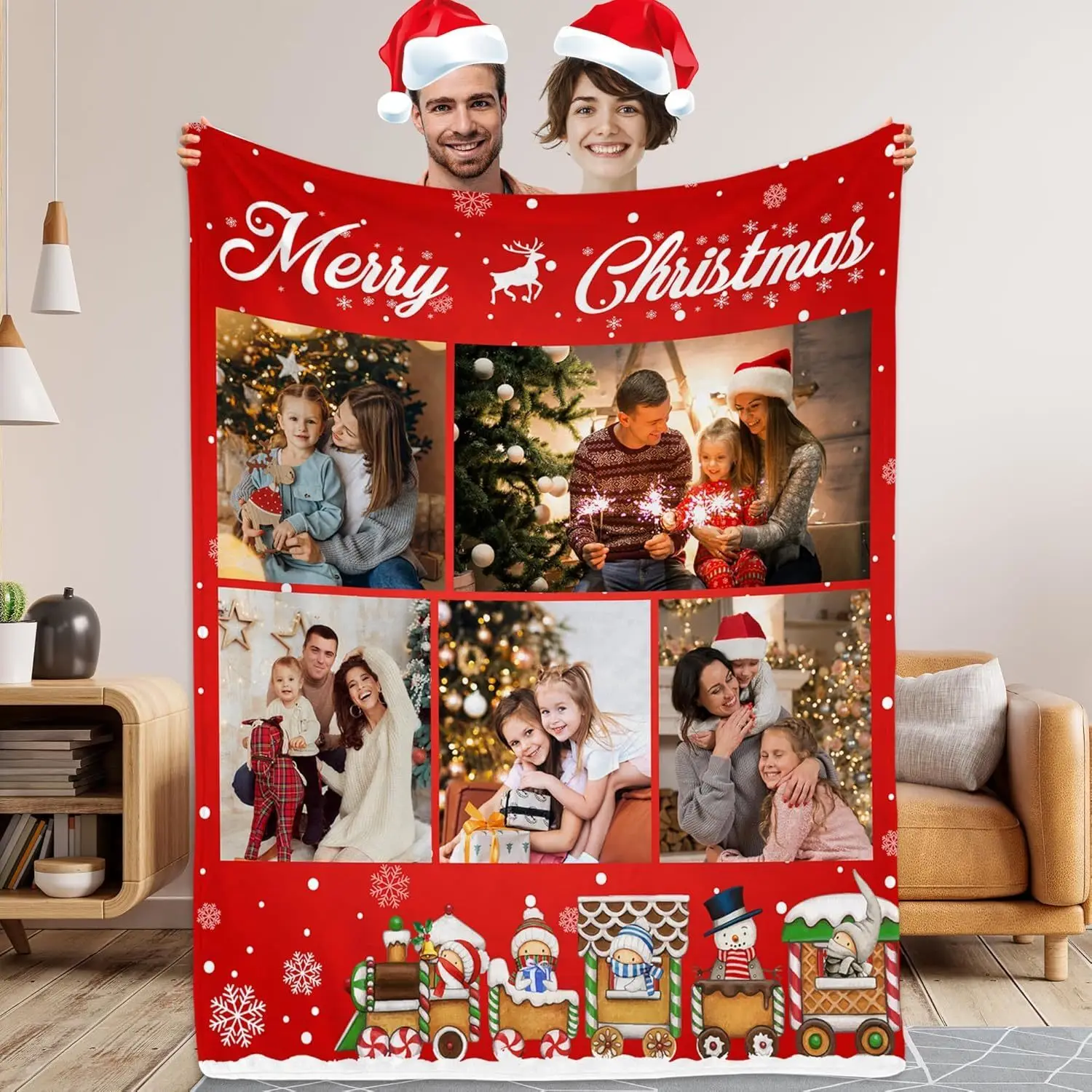 Custom Blanket with Photo Merry Christmas Collage Photos Personalized Blanket Pictures for Family Mom Dad Kids Wife Beloved