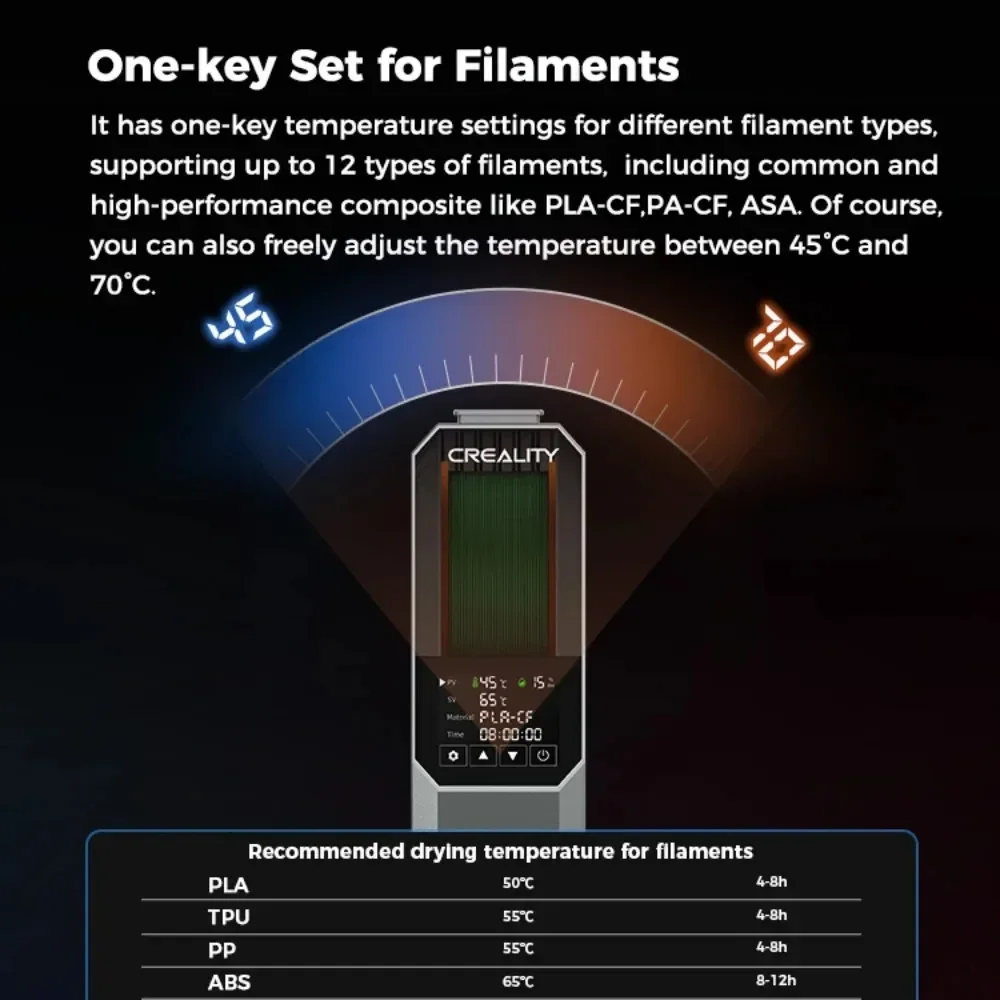 Creality Space Pi Filament Dryer 1KG 360°Hot-air Heating Adjustable Temperature 45℃-70℃ Real-time Humidity Temperature