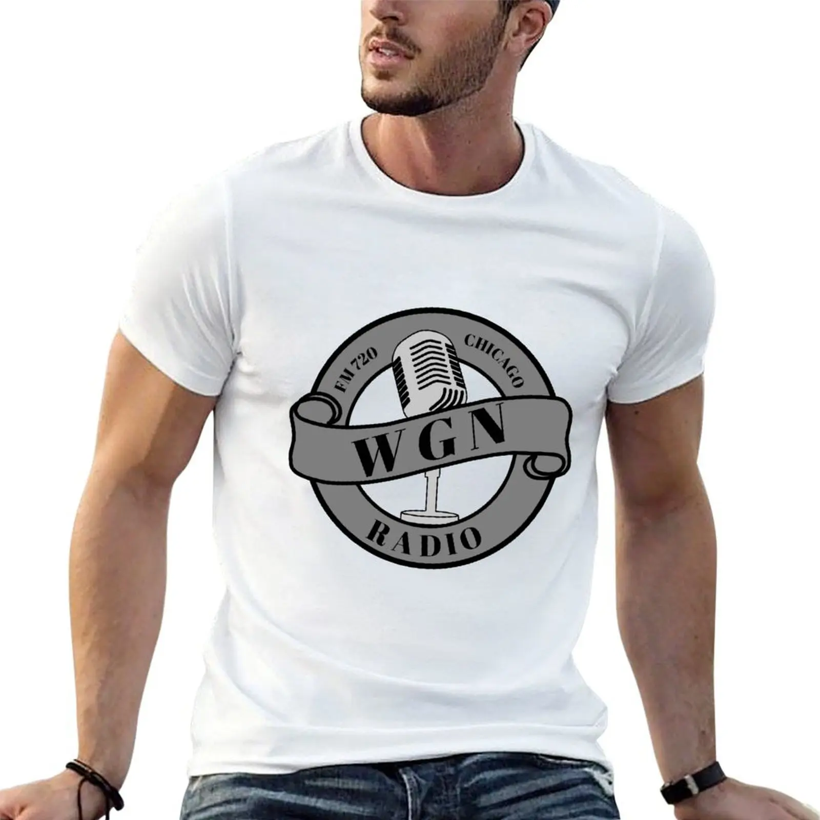 Wgn fm studio 720 تي شيرت أسود قطن تي شيرت عادي للرجل حزمة مضحك تي شيرت رجل تي شيرت #1