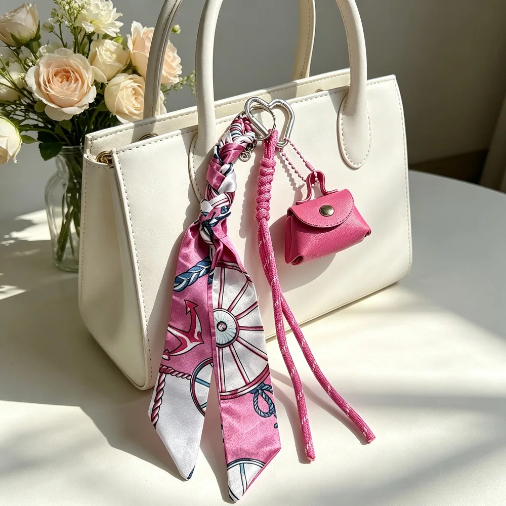Braided Bandana and Mini Bag Pendant Keychain Creative Scarf Bag Charm Gifts for Women 2026 Autumn Winter Accessory