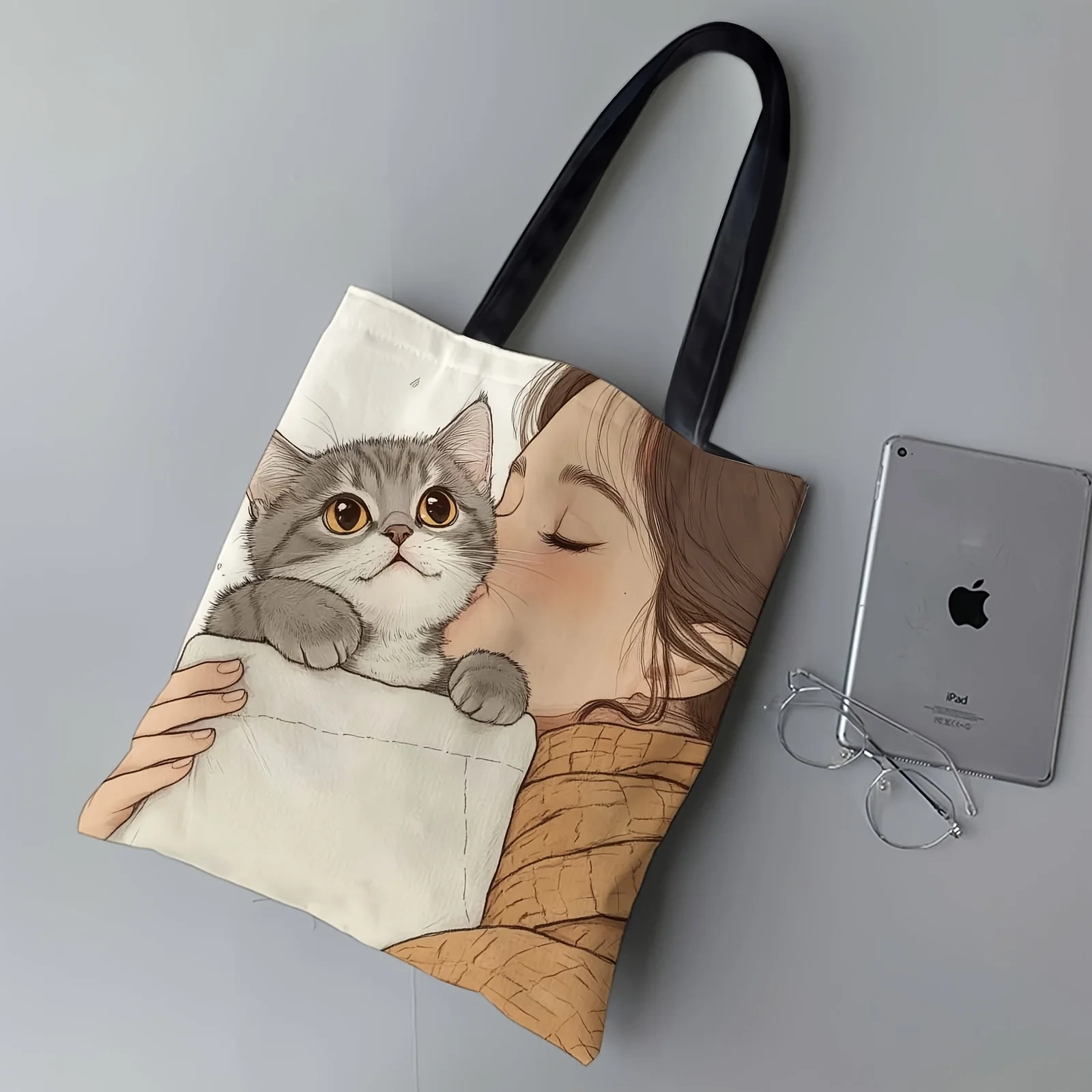 

1 Pet Affection Print Shoulder Bag, Suitable Shopping, Fun Design | Durable Handle, Cute Tote Bag