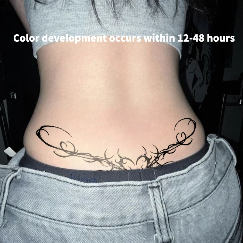 Gothic Thorn Vine Temporary Tattoo Herbal Juice Waterproof Body Sticker for Women Waist Abdomen Sexy Aesthetic Body Art Decor
