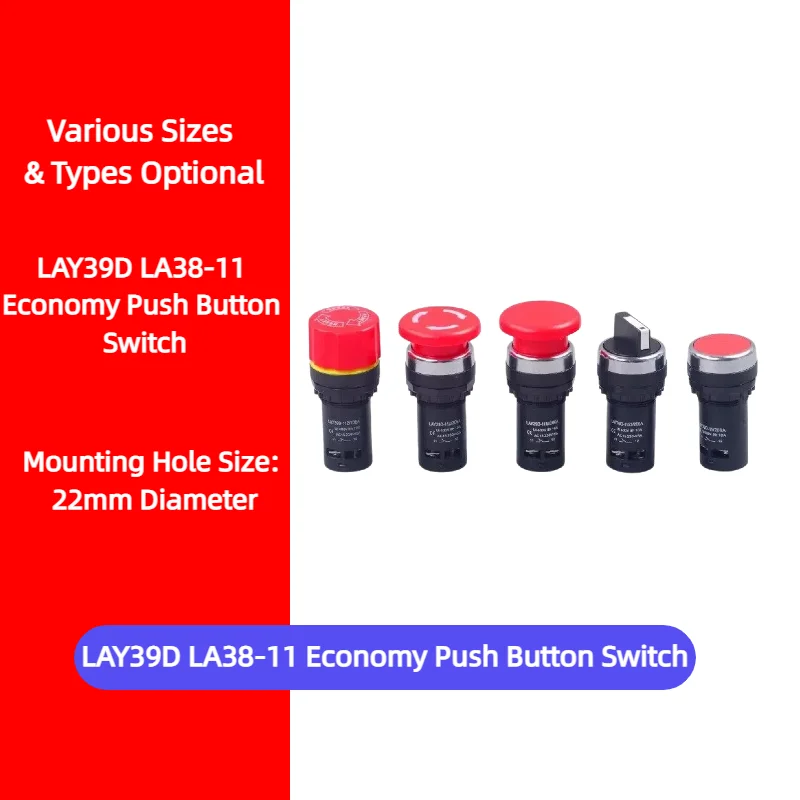 Interrupteur à bouton-poussoir économique LAY39D LA38-11/206A, tête champignon rotative 2/3 positions, arrêt d'urgence pour panneau de commande industriel