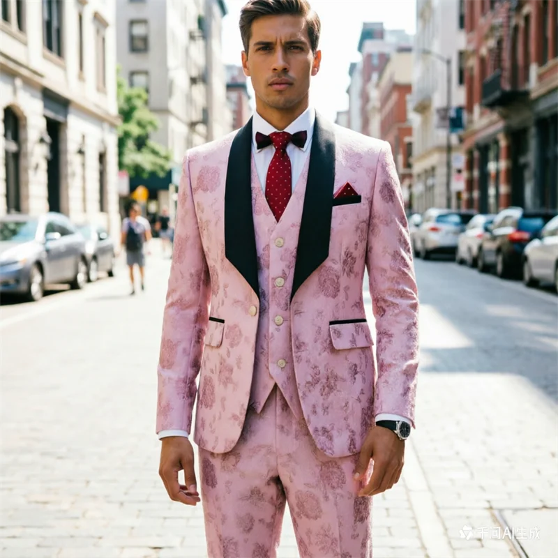 

Men's Premiumjacquard Three Piece Suit:wedding Party Formal Jacket with Pants and Vestavailable in Multiple ColorsEuropean Sizes