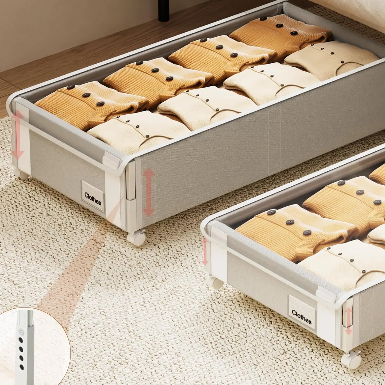 

2 Pack Under Bed Storage with Wheels, Adjustable Height 6.7-9 inch, Rolling Metal Frame Containers for Shoes Blankets Toys