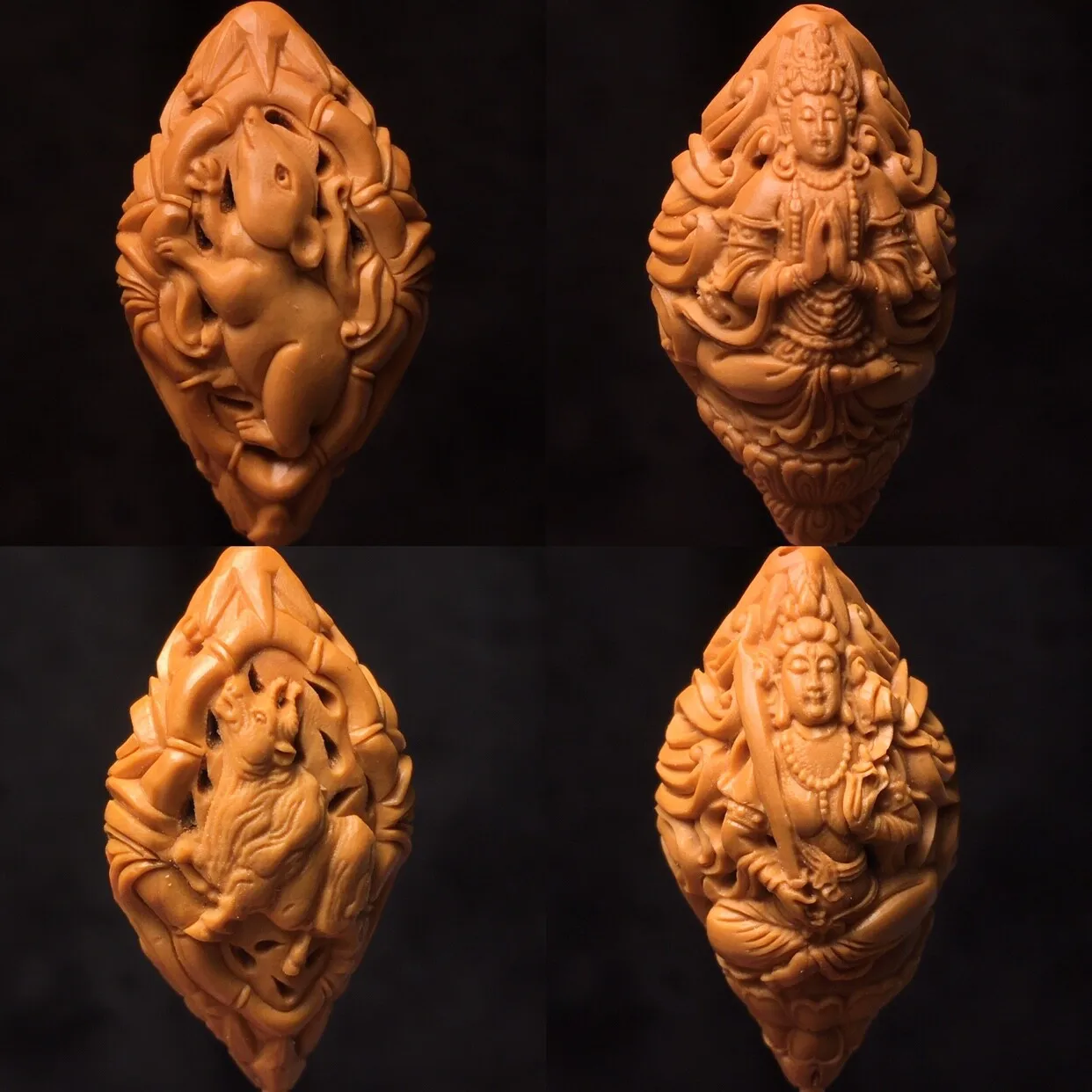 Chinese Natural Olive Dentoliva Carved Twelve Zodiac Patron Saint Key
