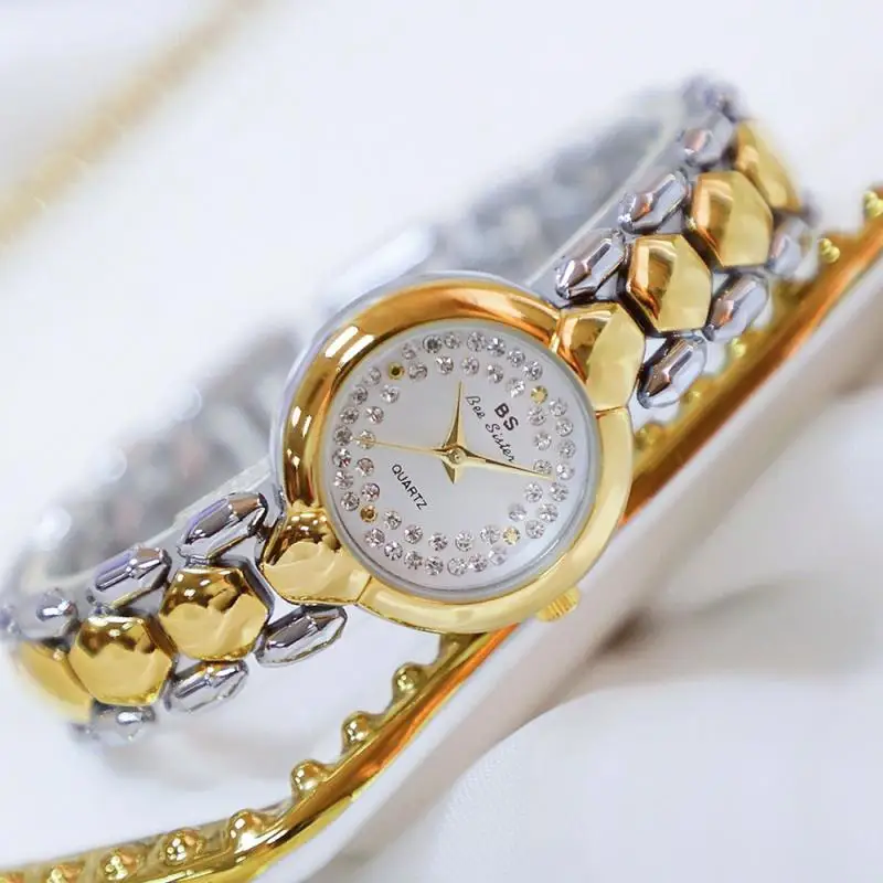 Bs Bee Sister Diamond Watches for Women 2022 Small Dial Female Gold Wristwatches Dress Elegant Ladies Wrist Watches Montre Femme