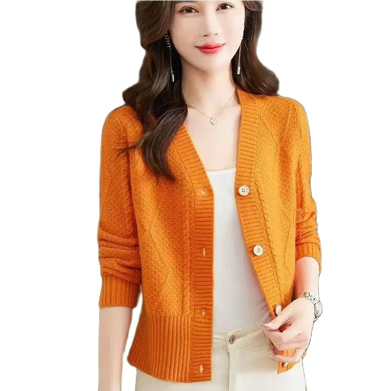 Female Korean Version High Waist Short Little Sweater Coat Women Spring Autumn With Skirt Card Waist Thin Knit Cardigan Outside.