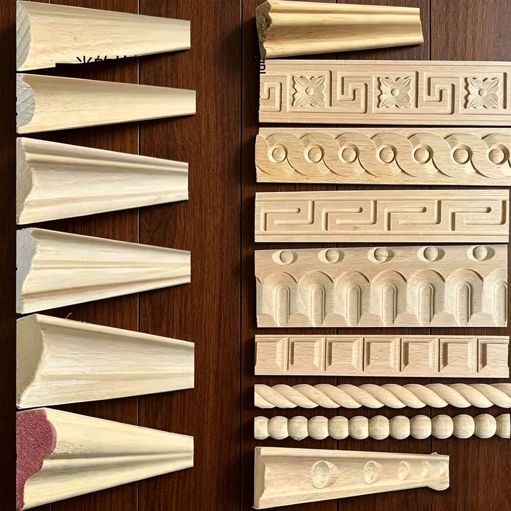 20PCS Wood Figurines Wood Applique Decal Onlay Wooden Carving Lines Carved Exquisite Natural Long Wooden Furniture Decor Lines