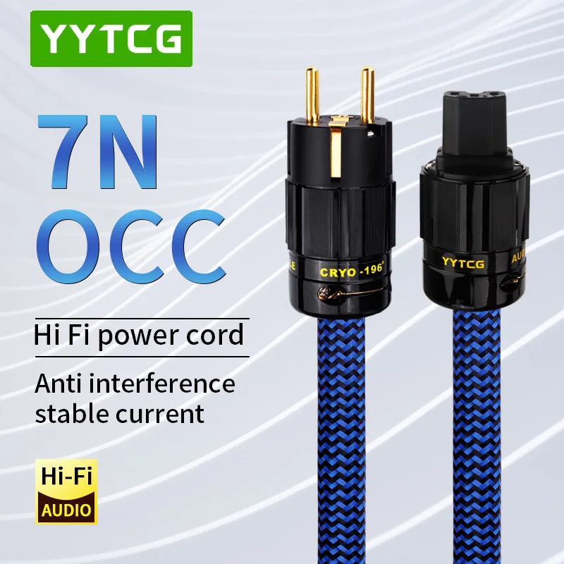 YYTCG Hifi kabel zasilający Hi-end 7N OCC Audiophile europejski AC przewód zasilający, kabel ue pozłacane wtyczka zasilania