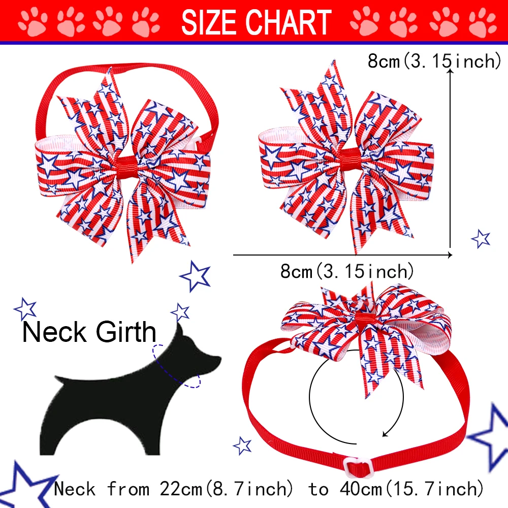 60pcs Dog Bow Tie 4th of July Decorations Independence Day Dog Bow Tie Bulk Adjustable Pet Supplies Small Medium Dog Accessories