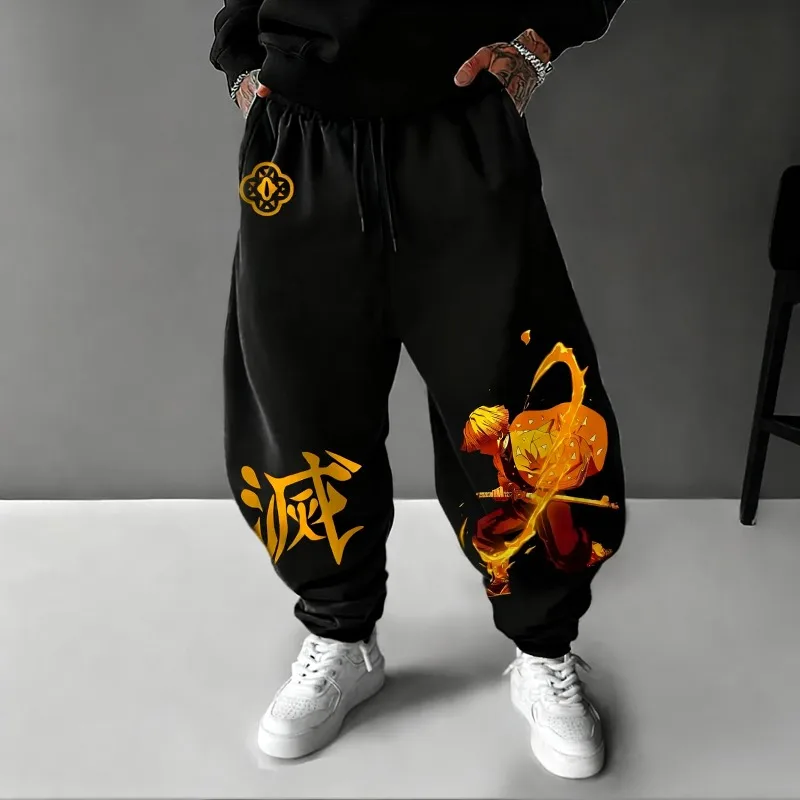 Outono inverno moletom masculino demon slayer zenitsu imprime solto calças causais y2k anime japonês cosplay personagem roupas