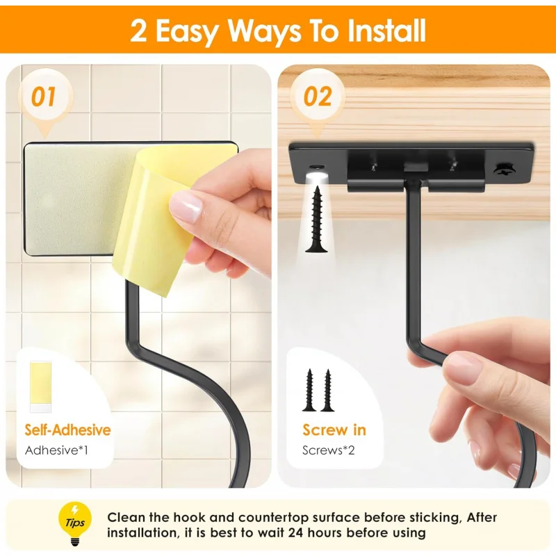 1-2PCS Self-adhesive Banana Hook, Foldable Banana Hanger Under Cabinet, Black Metal Banana Hook Under Counter, Can Keep the Bana image 5
