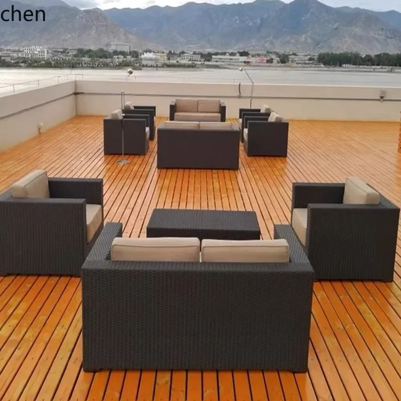 DSA Outdoor Sofa Set Courtyard Rattan Sofa Balcony  Art Table and Chairs Terrace Leisure Rattan Chair Corner Rattan Weaving