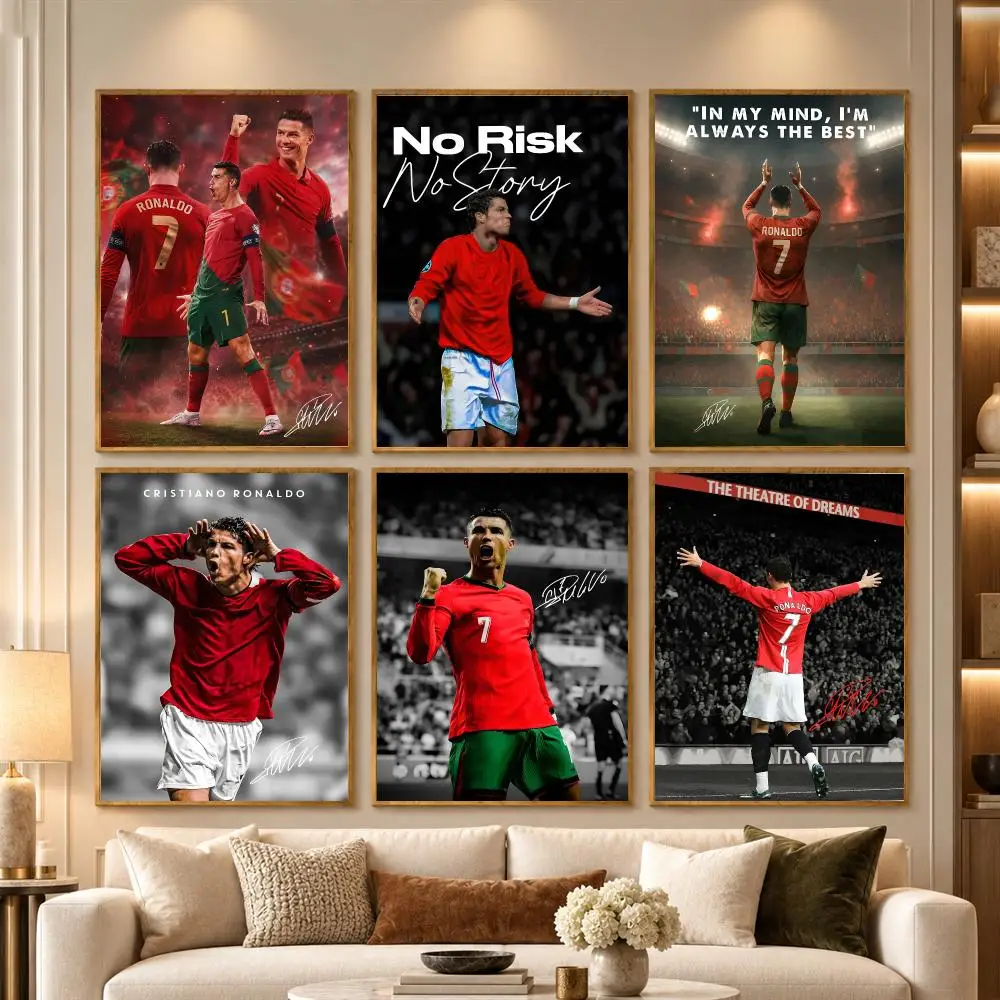 C-Cristiano Ronaldo Poster Wall Art Stickers Self Adhesive Print Mural Decals for Bedroom Living Room Apartment Home Decor Gift