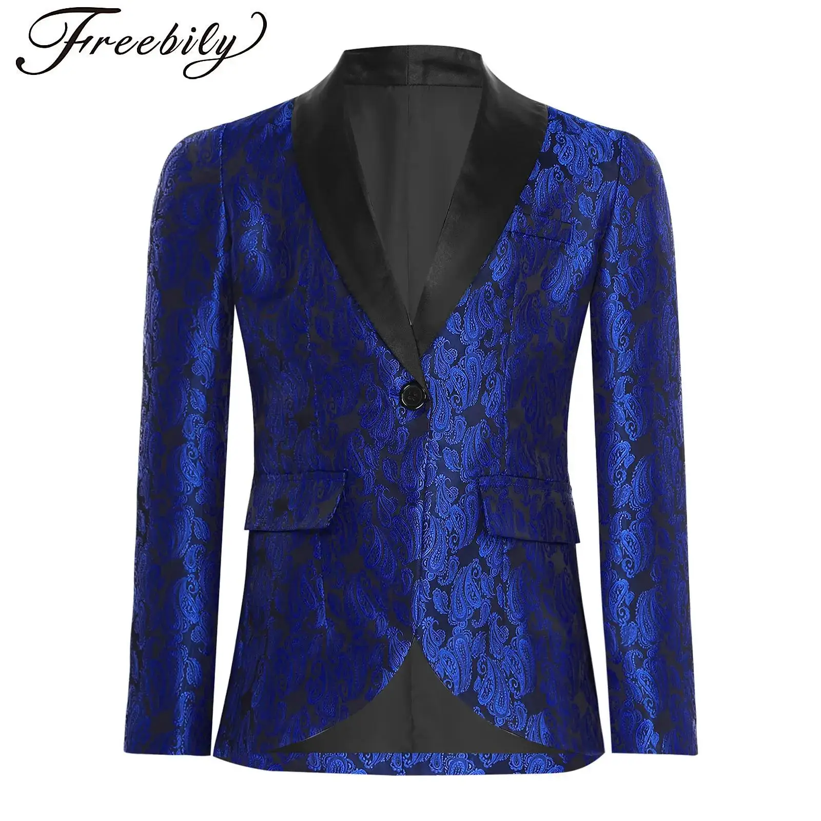 

Boys Jacquard Blazer Coat Long Sleeve Lapel Faux Pockets Classic Formal Suit Gentlemen Outfits Wedding Prom Banquet Celebration