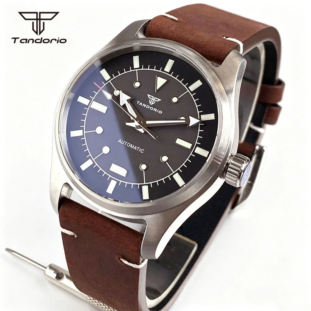 Montre de plongée automatique Tandorio, style pilote, 39 mm, acier, verre saphir AR, mouvement Miyota 8215 NH35 2824, étanche 20 BAR