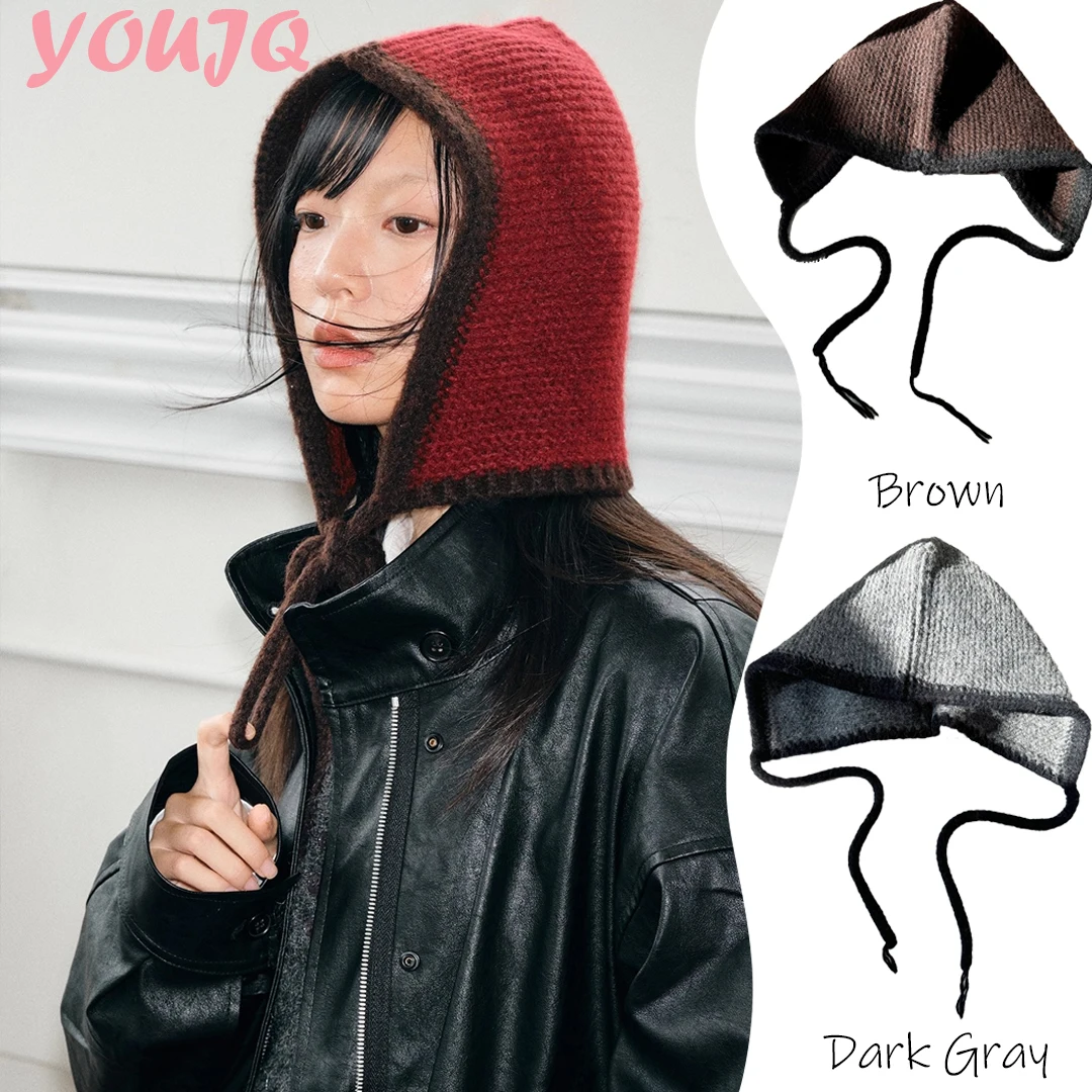 

Y2K Warm and Thickened Balaclava Hats for Women Winter Wool Beanie Hat Korean Version Versatile Basic Ear Knitted Bomber Cap