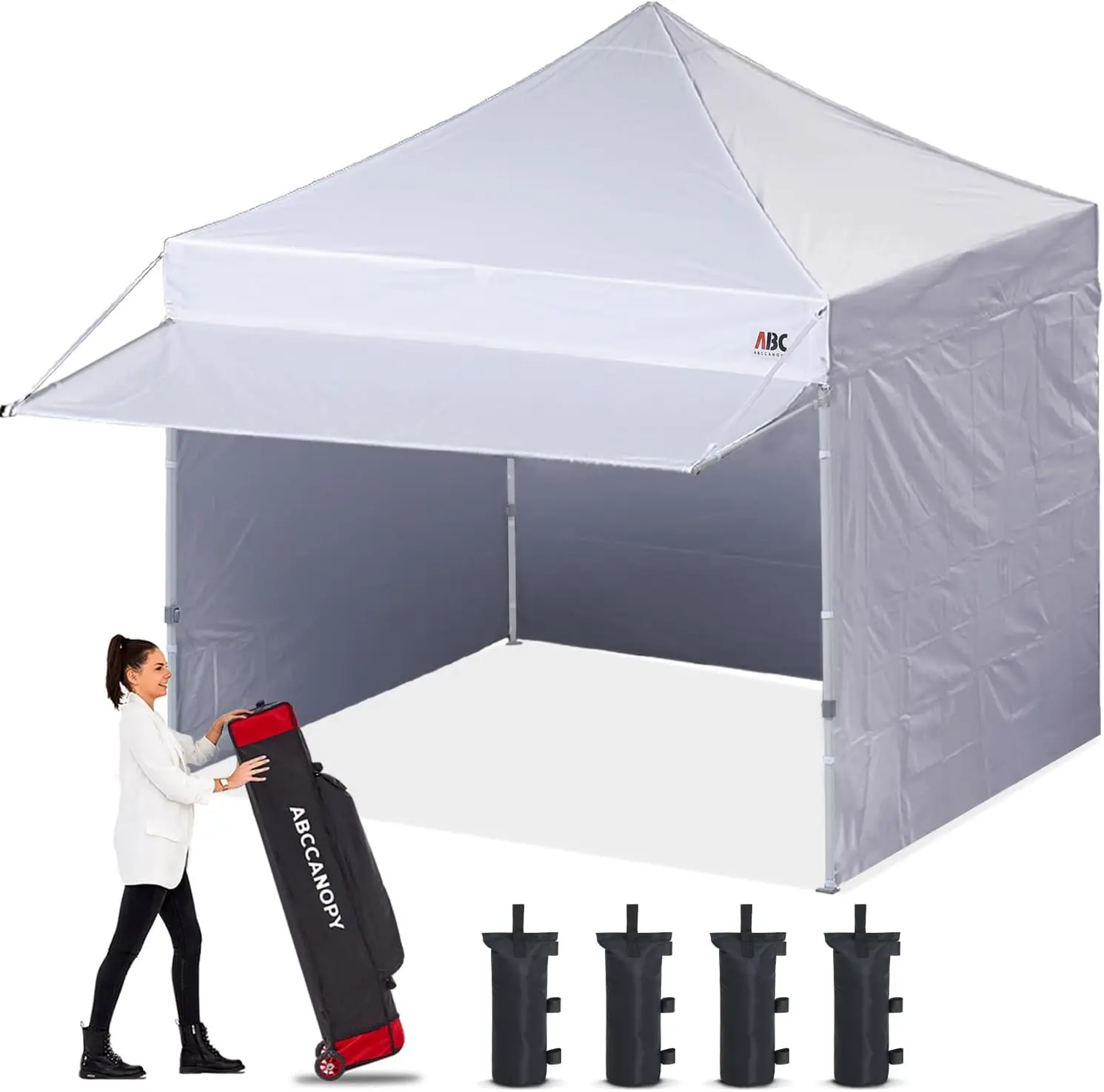 Outdoor Party and Commercial Event Tent, Fabric Material, White, Easy Up with Awning, Comes with Sidewalls