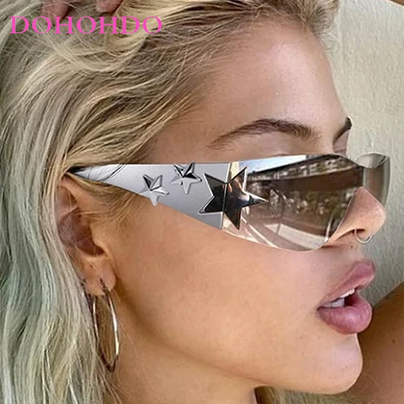 

Steam Punk Y2K Rimless Star Rhinestone Decoration Women Sunglasses Luxury Brand Men Sunglass Summer Travel Party Eyewear UV400