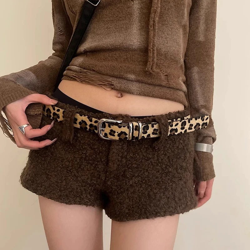 Y2K Retro Leopard Print Belt Fashionable Women's Punk Alloy Buckle Alloy Buckle PU Leather Decorated Belt