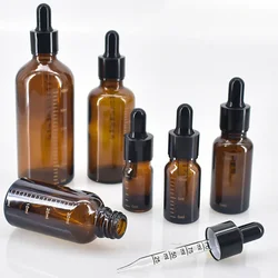 Botellas cuentagotas de 5ml-100ml con escala, reactivo, gota de ojo, vidrio ámbar, aromaterapia, pipeta líquida, botellas rellenables de viaje