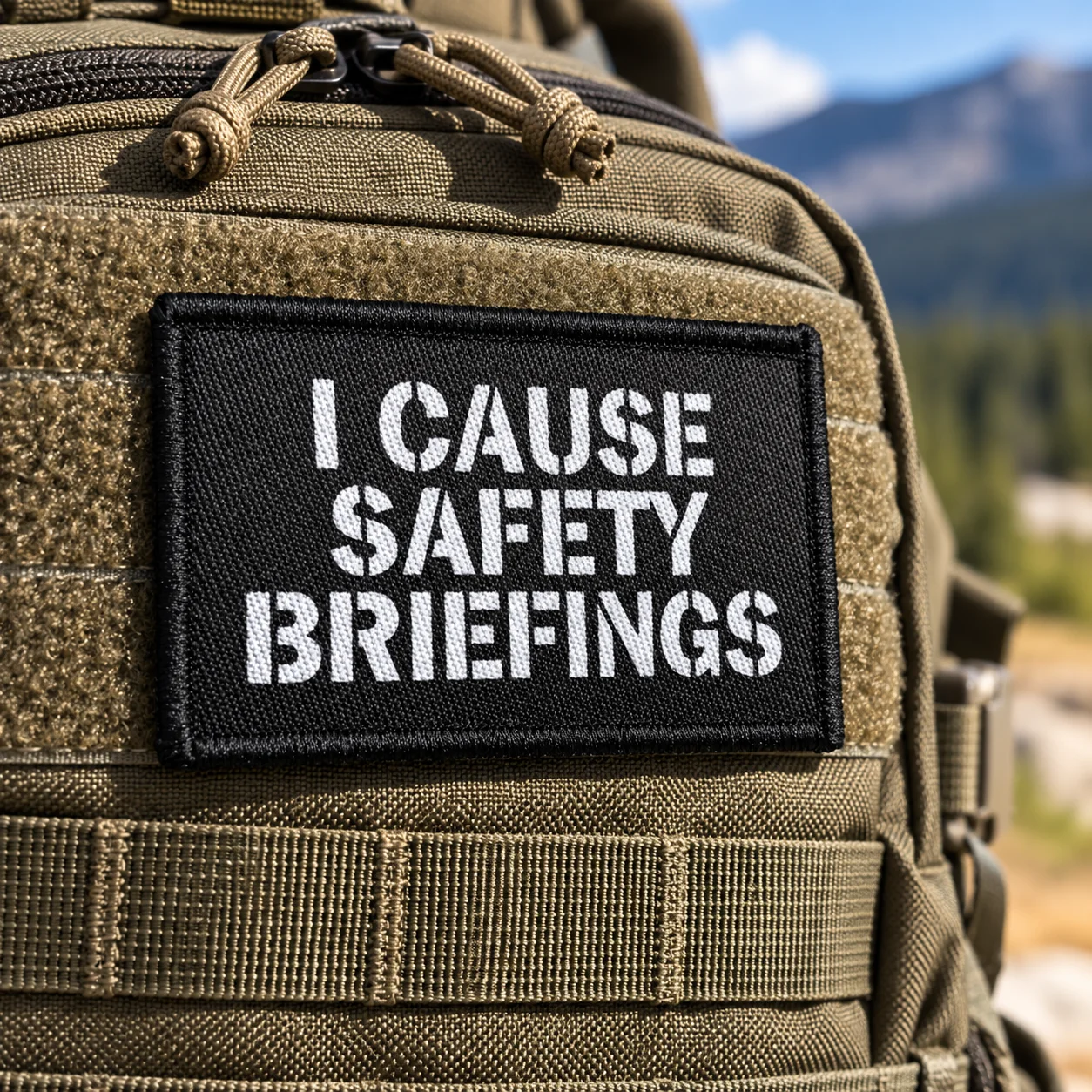 I Cause Safety Briefings Lustiger Aufnäher, bestickter Moral-Patch mit Klettverschluss für Rucksäcke, Jacken, Hüte – Detail 4