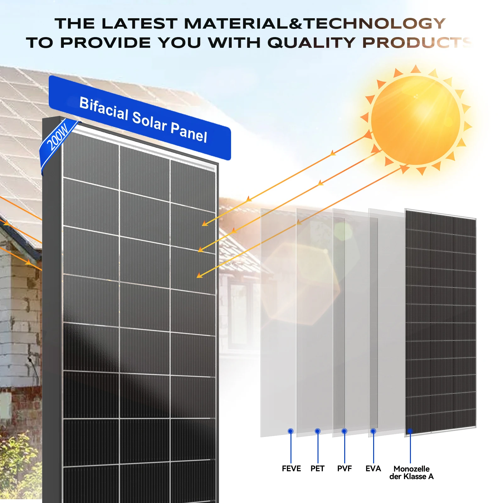 WERCHTAY 200 واط 12 فولت لوحة مزدوجة الجوانب ألواح الأنظمة الشمسية أحادية البلورية 16BB الخلايا الشمسية الطاقة الكهروضوئية للمنزل على السطح قارب