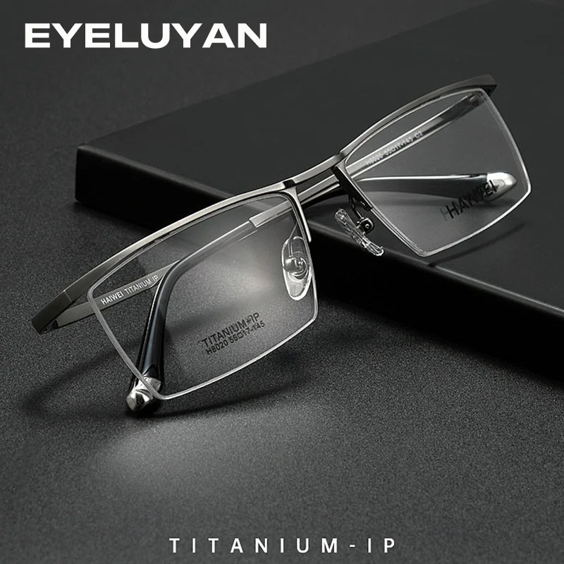 EYELUYAN Men's Semi-Rimless Optical Eyeglass Frames High-quality Titanium Myopia Glasses Frame Prescription Eyewear  H8020