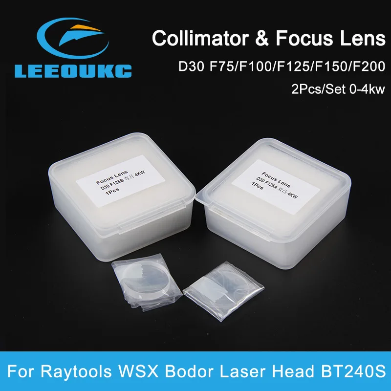 LEEOUKC 2Pcs/Set Fiber Laser Collimator & Focus Lens D30 F75/F100/F125/F150/F200 For Raytools WSX Bodor Laser Head BT240S ect