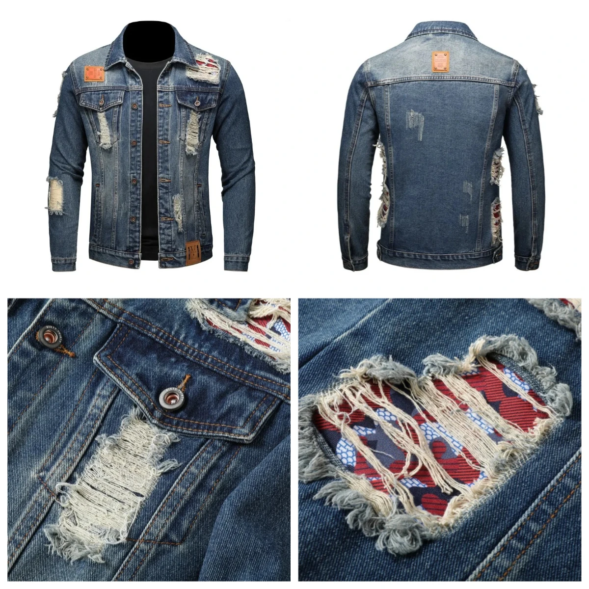

New Men's Retro classic Hole Motorcycle Jacket Y2K Streetwear Loose Fit Hip Hop mens jacket Fashion Casual Trendy Men Clothing