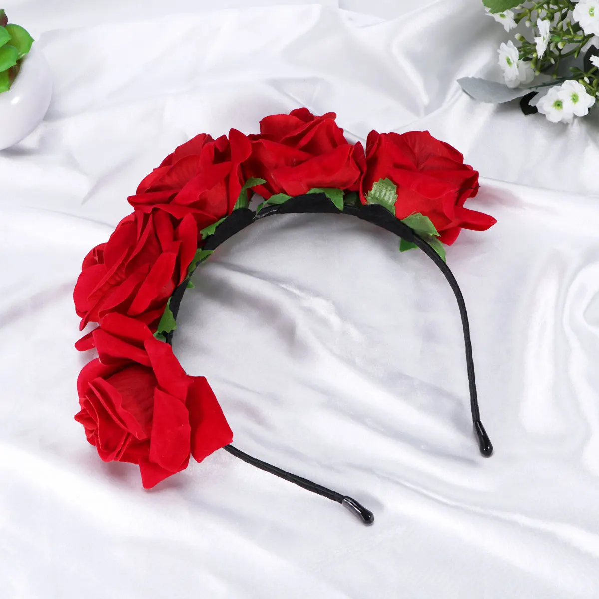 

Floral Headband Hair Hoops Artificial Rose Headdress Bridal Accessory Elegant Garland Wreath Lightweight Wedding Party Prom