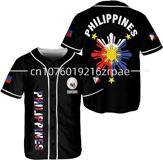 New 2024 Philippines Baseball Jersey 3D Printing Mesh Fiber Baseball Jersey T-shirt Men's Street Apparel Short Sleeve Shirt