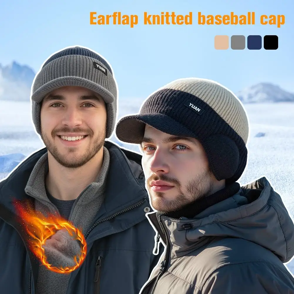 Earmuff Hat Casual Warm Winter Baseball Cap Windproof  Earmuffs Hat For Men Thick With Ear Flaps Hiking Bonnets Cold Weather