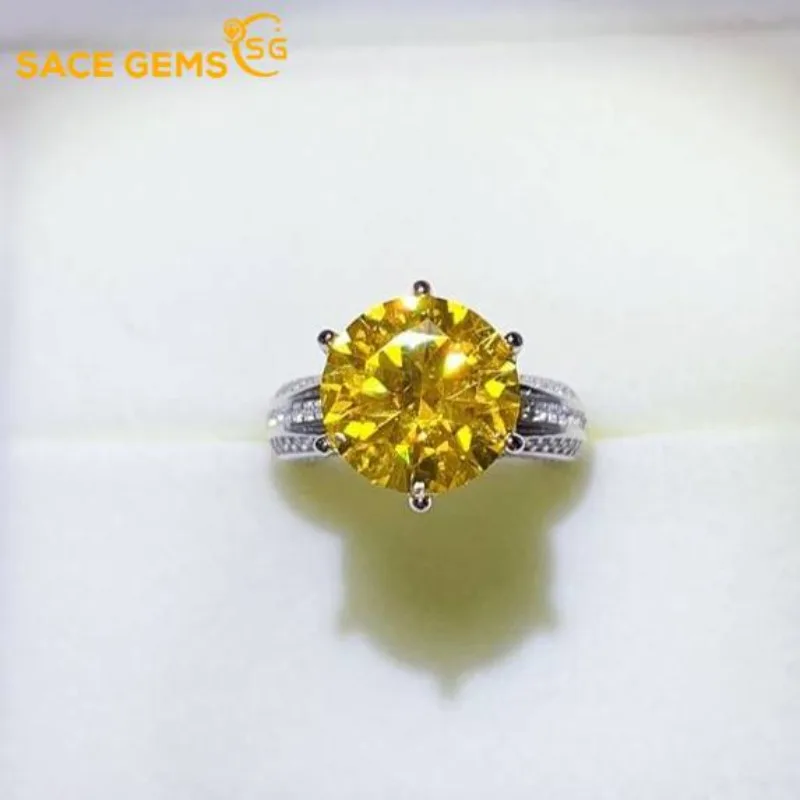 

SACE GEMS GRA 5ct 11mm Round Moissanite Rings 100% 925 Sterling Silver Wedding Rings for Women Party Fine Jewelry Wholesale