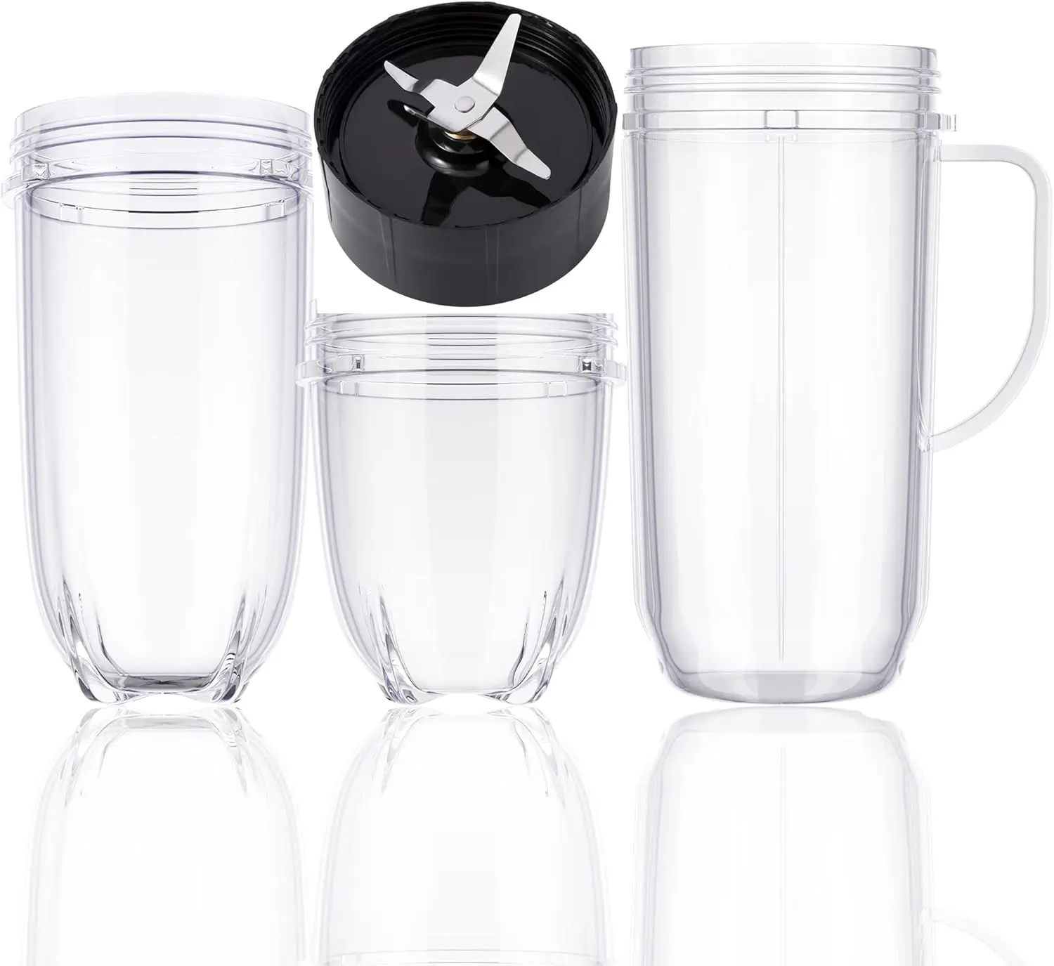 

4-Piece Mb Blender Replacement Set 22Oz Tall Mug Cup 16Oz Cup 12Oz Short Cup And Cross Blade Replacement Parts Compatible