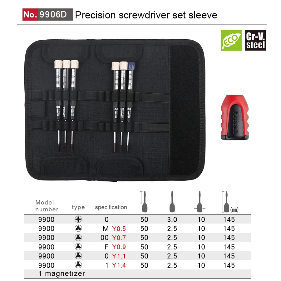 VESSEL 6Pcs Mini Precision Screwdriver Set for Phillips and Y-Type with Screwdrivers Pouch and Magnetic Screw Holder NO.9906D