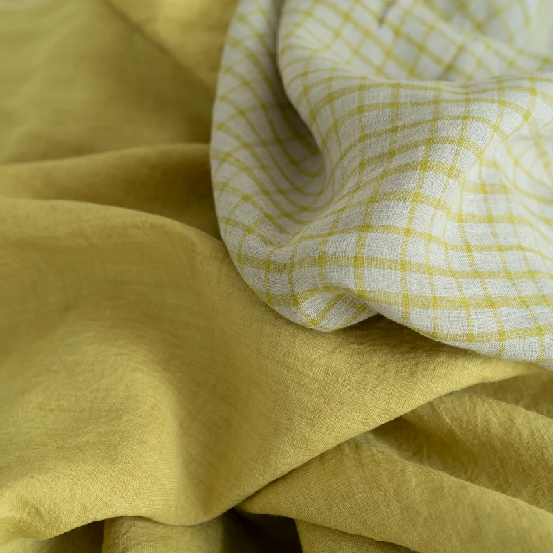 Gentle Turmeric Plaid Washed Yarn-Dyed Linen Fabric Solid Color Linen Fabric