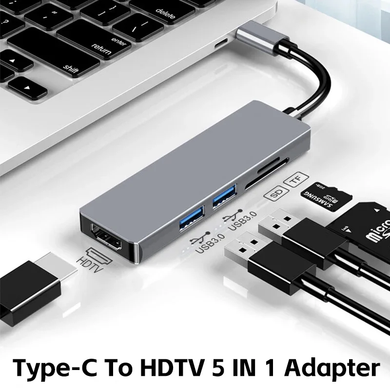 

5 in 1 USB C HUB Docking Station Type C to HDTV USB 3.0 TF SD Card Reader Multi-port Splitter For Laptop Macbook